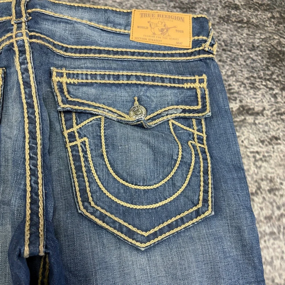 NWT True Religion Section Straight Jeans 44x34 Blue Contrast Stitch Flap Pockets